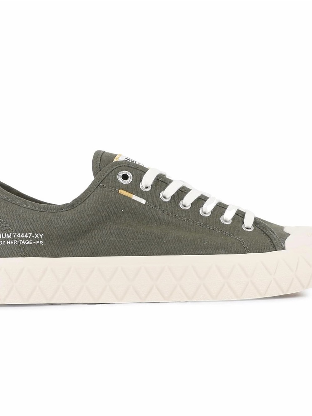 Palladium Olive Canvas Low-Profile Sneakers with Cream Sole and White Laces